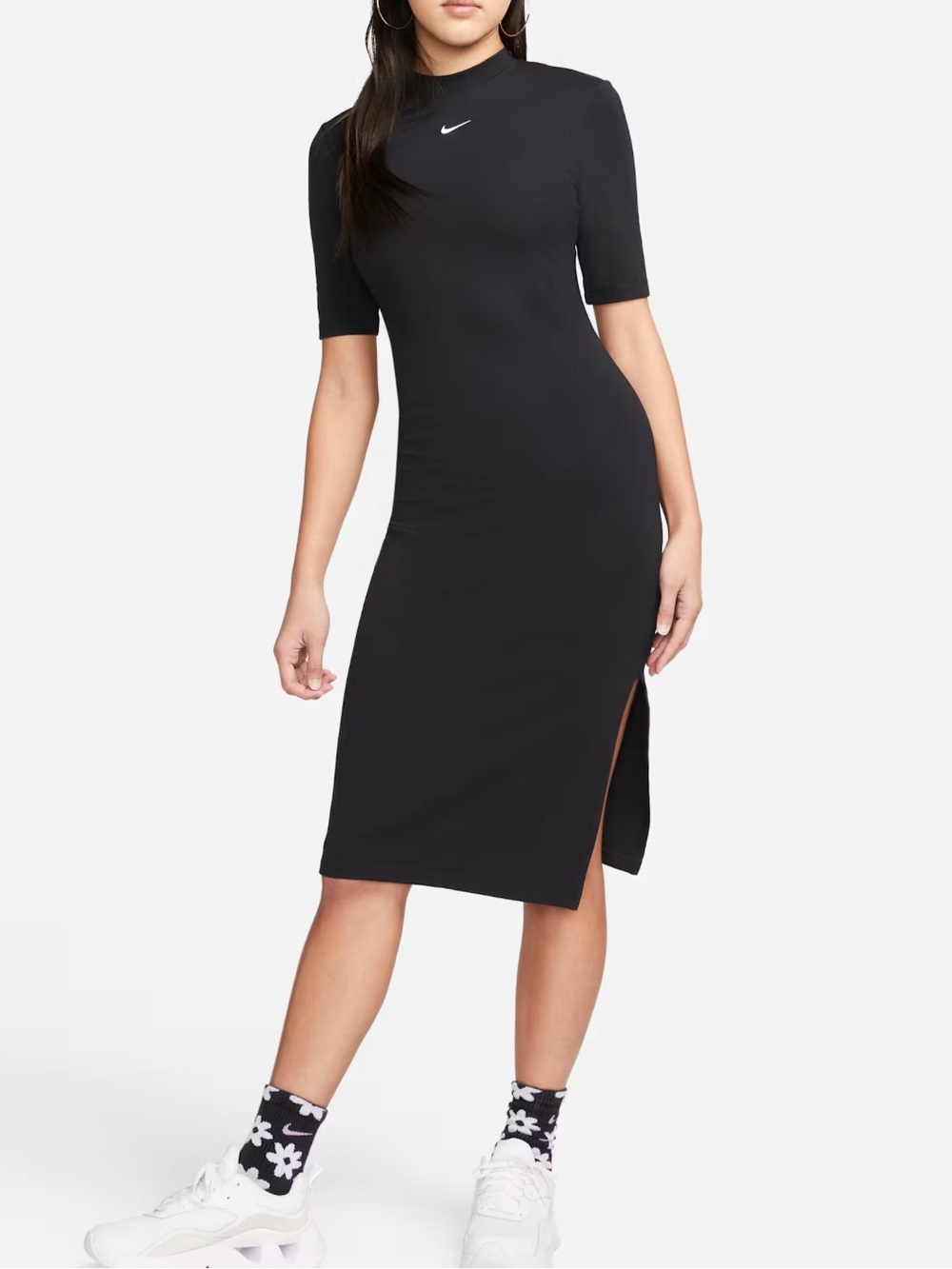 Nike Women’s Black Slim-Fit Midi Dress with Side Slit size S